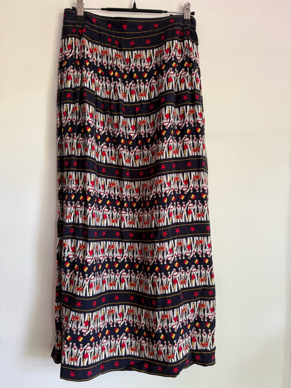 Bechamel II Nautical Maxi Skirt Vintage 90s Sailor Novelty Print 2X Navy Whimsy